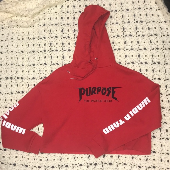 H&M Tops - Red Cropped Justin Bieber Purpose Tour Hoodie